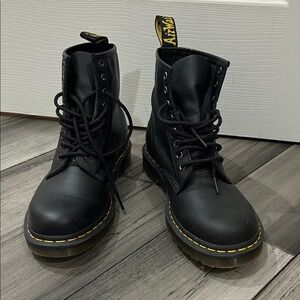 Dr. Martens Black Combat Boots with Yellow Stitching